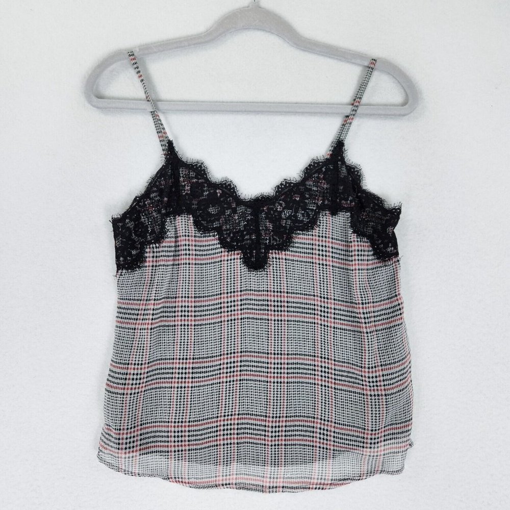 Abercrombie & Fitch Shirt Womens Extra Small Black Red Plaid Lace Cami Tank Top